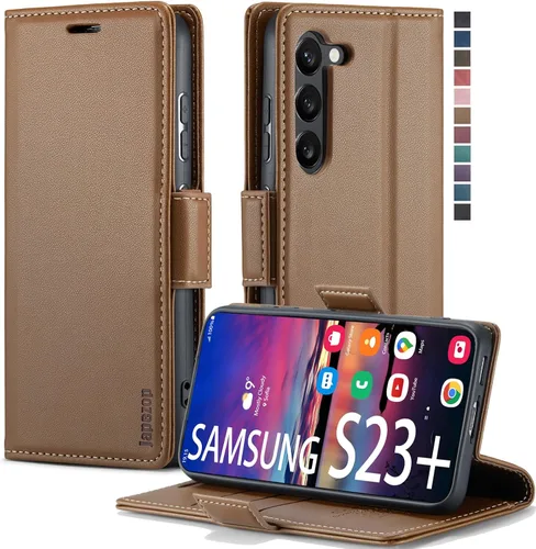 Vista 18 de japezop Compatible con Samsung Galaxy S23 5G - Funda tipo cartera con bloqueo RFID, tarjetero y función atril magnético, funda de piel con tapa