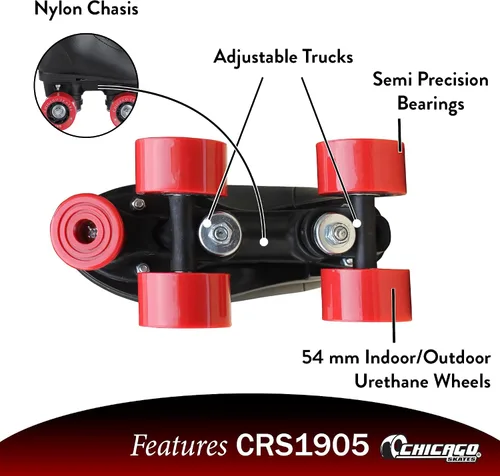 Vista 3 de Chicago Rink Patines para niñas y niños – Zapatos de patinaje duraderos para uso en interiores y exteriores con cuello acolchado en el tobillo