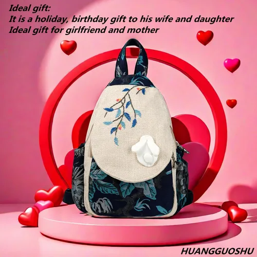Vista 141 de HUANGGUOSHU Mochila de algodón tejida de algodón bohemio con bordado de lona estilo bohemio con múltiples bolsillos retro linda mochila cartera
