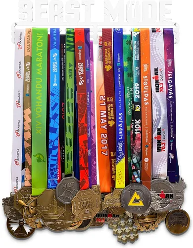 Vista 2 de Beast Mode Sport Medal Hanger Display Soporte para medallas de acero blanco mate hasta 48 medallas