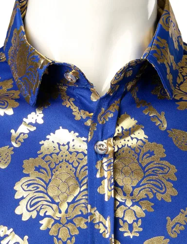 Vista 3 de ZEROYAA Camisas de vestir de manga larga con botones y diseño barroco de lujo para hombre