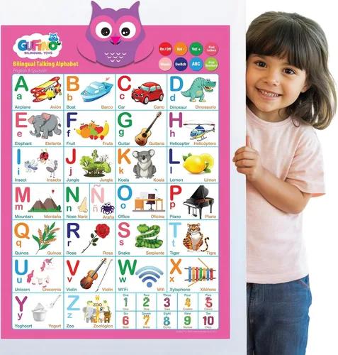 Vista 9 de Gufino Tabla de pared del alfabeto - Juguetes bilingües con botones táctiles interactivos para aprendizaje independiente y guiado - Ideal