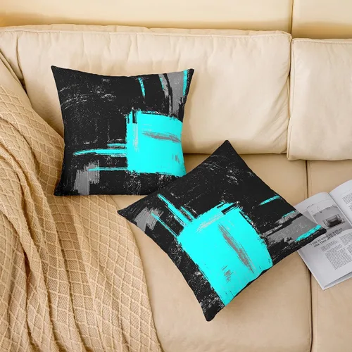 Vista 32 de Juego de 2 fundas de almohada abstractas de 16 x 16 pulgadas para niños, niñas, adolescentes, decoración de dormitorio, moderna a rayas, decoración