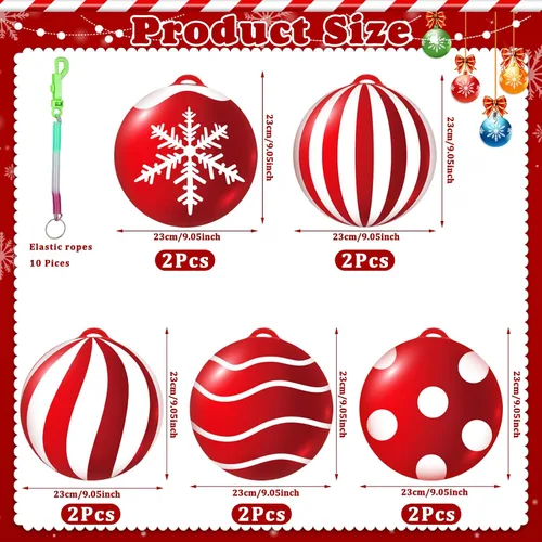 Vista 3 de Jetec 10 piezas de bolas inflables de Navidad de 9 pulgadas, bolas inflables de PVC para decoración de muñeco de nieve de invierno, adornos