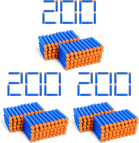 Vista 5 de Little Valentine 200 balas de dardos compatibles con Nerf, azul y naranja, cilíndricas, redondas, batallas cerradas (CQB), Airsoft, plástico, espuma