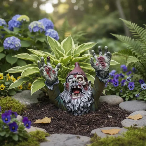 Vista 3 de Decoración de gnomos de jardín, gnomo aterrador de 4 pulgadas para decoración de Halloween, esculturas de jardín, figura de resina para jardín