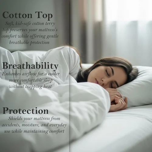 Vista 3 de Protector de colchón de rizo de algodón de alta calidad, 100% impermeable, con bolsillos elásticos, lavable a máquina, funda de colchón de algodón