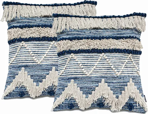 Vista 9 de Chardin home Malibu Boho - Funda de almohada decorativa tejida a mano (juego de 2). Fundas de almohada cuadradas tejidas de algodón suave y cálido