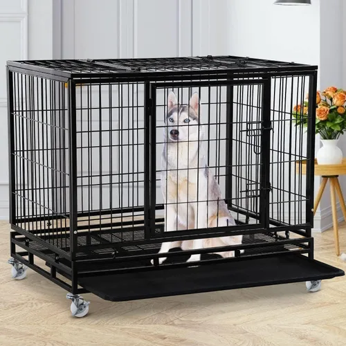 Vista 8 de Jaula para perros, de metal resistente y resistente, de 48/36 pulgadas, valla grande para perros para entrenamiento, cerca para perros en interiores
