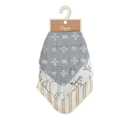 Vista 10 de Crane Baby Juego de baberos de muselina suave, ajustable y absorbente, estilo bandana para niños y niñas, animales del bosque, 3 piezas, 18.5 x 9