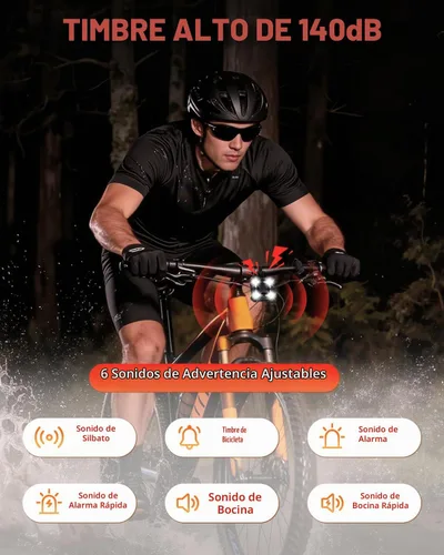 Vista 2 de WSDCAM Bocina de bicicleta de 140 dB con luz delantera y trasera, interruptor de control de campana de bicicleta 2 en 1, luz LED, recargable a