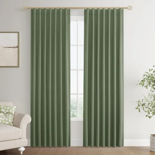 Vista 45 de Joywell - 2 cortinas de lino 100% opacas, con bolsillo para cortinero, trabilla trasera, cinta para ganchos y anillas con clip, con aislamiento