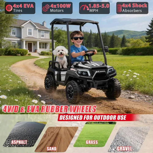 Vista 5 de Carrito de golf para niños de 4 plazas 24V 4WD, con control remoto y neumáticos EVA, negro