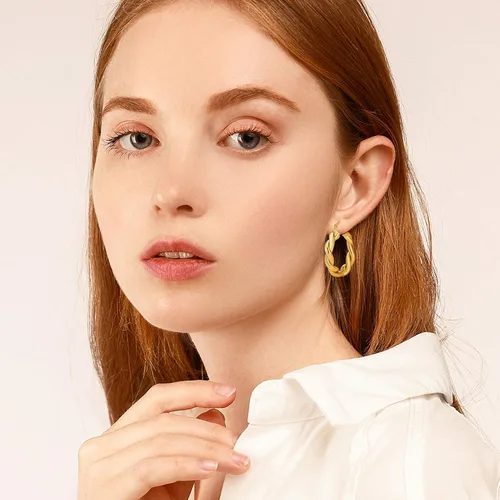 Vista 3 de Aretes de aro de oro trenzado para mujer, gruesos, gruesos, ligeros, hipoalergénicos