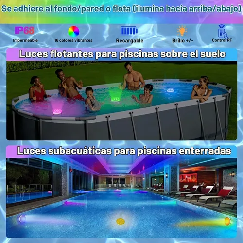Vista 3 de Luces de piscina para piscina sobre el suelo, luces LED sumergibles recargables subacuáticas con control remoto, IP68 impermeable, luz de piscina