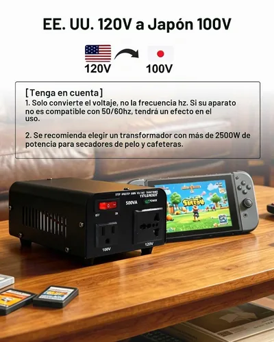 Vista 2 de 500W US al convertidor de voltaje de Japón 120V a 100V transformador reductor