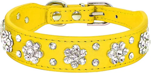 Vista 5 de Serijoars Collar para perro y gato con diamantes de imitación - Collar brillante de cuero PU ajustable, tallas XS, S, M (XS, negro)