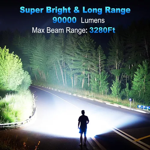 Vista 2 de KINGCAESAR - Linternas de 90,000 lúmenes altos, paquete de 2, linterna recargable ultra brillante con 7 modos de luz, luz LED con alta potencia