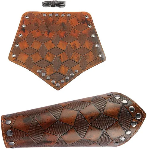 Vista 3 de Jeilwiy Armadura de cuero sintético medieval guanteletes pulsera vikingos protectores de brazo LARP accesorios brazo ancho brazalete brazalete