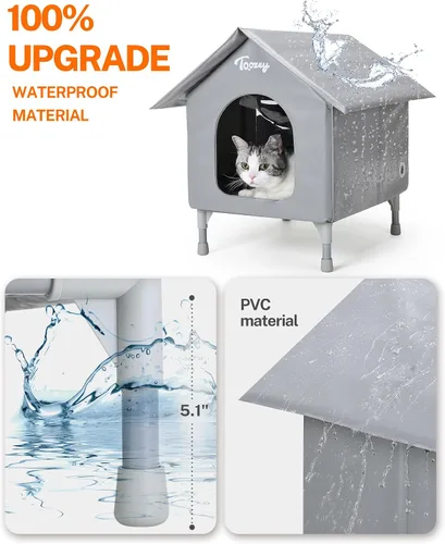 Vista 3 de Toozey Casa para Gatos de Exterior, Refugio Impermeable para Gatos Extra con Almohadilla Calefactora para Gatos Callejeros/de Granero, Casa Elevada