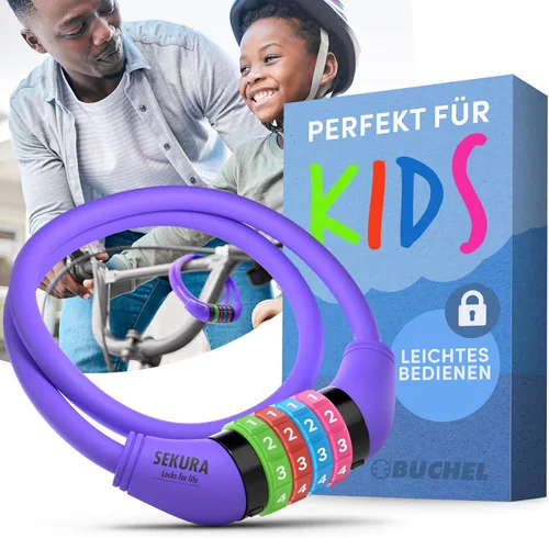 Vista 12 de Büchel Cable de bloqueo de bicicleta para niños, colorido y sin llave, asegura la bicicleta de tu hijo, accesorio de bicicleta fácil de usar