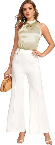 Vista 2 de Milumia Blusa sin mangas de satén para mujer, elegante, de verano, con abertura en la espalda