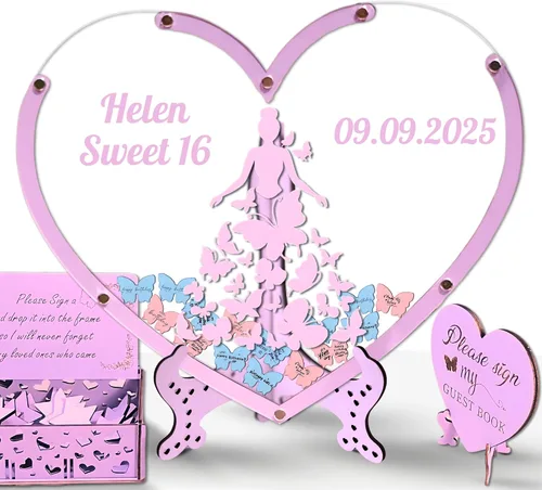Vista 14 de Alternativa personalizada de libro de invitados con mariposas, libro de invitados para quinceañera, libro de invitados con mariposas para cumpleaños
