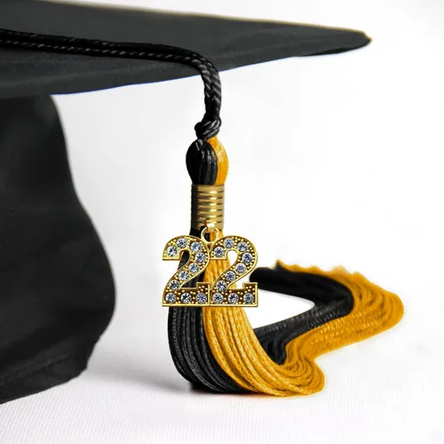 Vista 4 de Endea Graduation Borla de doble color con dije dorado (negro/oro brillante, 2022)