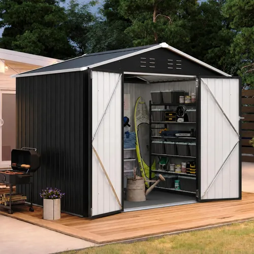 Vista 16 de Aoxun Cobertizo de almacenamiento de acero para jardín al aire libre de 6 x 4 pies con puerta con bloqueo impermeable y resistente a la oxidación