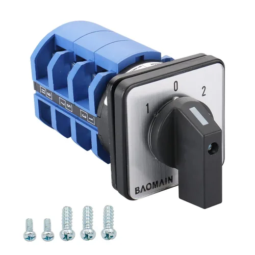 Vista 9 de Baomain Interruptor de cambio rotativo, 20A 3 posiciones, selector de leva de 8 terminales con selección de circuito 1-0-2, certificado UL