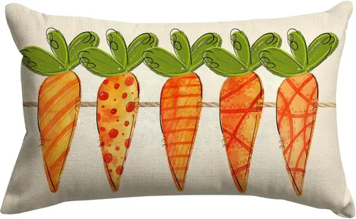 Vista 19 de GOOESING Fundas de almohada de Pascua de 12 x 20 pulgadas, funda de cojín de lino para sofá, decoración del hogar