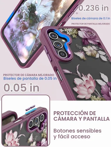Vista 3 de Carcasa para Samsung Galaxy A14, diseño de flores, color morado A14 5G-Púrpura