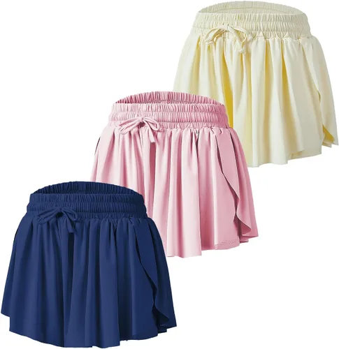 Vista 6 de Pantalones cortos fluidos de mariposa para niñas, pantalones cortos deportivos para niños pequeños, faldas de tenis 2 en 1, pantalones cortos