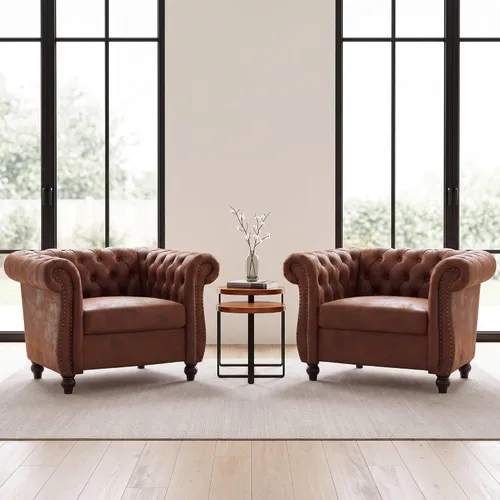Vista 11 de Air - Silla Chesterfield de cuero, sofá individual copetudo para sala de estar, sillón decorativo con ribete de cabeza de clavo
