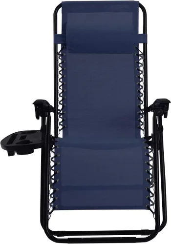 Vista 9 de Sillón de gravedad cero para exteriores con almohada y bandeja de utilidad, reclinable plegable para patio y playa (azul marino)