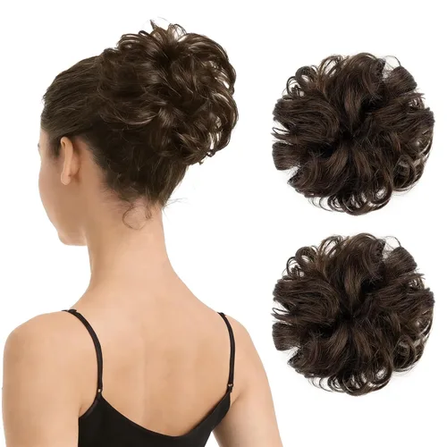 Vista 47 de Barsdar - Moño de cabello 100 % humano, Moño desordenado, Extensiones de cola de caballo, Moño de cabello rizado, Pieza de cabello