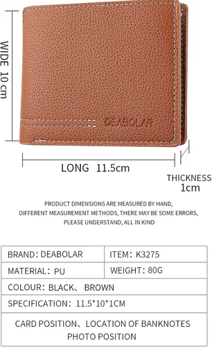 Vista 3 de SPDTECH Cartera para hombre, material de poliuretano, 4 tarjeteros de crédito, 2 bolsillos para dinero, 1 ventana transparente, adecuada