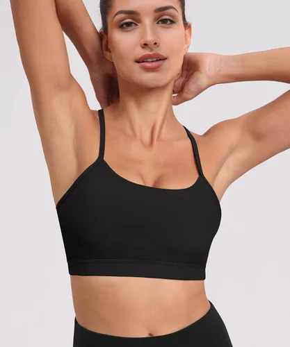 Vista 3 de Sujetadores deportivos acolchados con tirantes delgados para mujer, parte superior de entrenamiento de yoga y espalda en Y (paquete de 3)