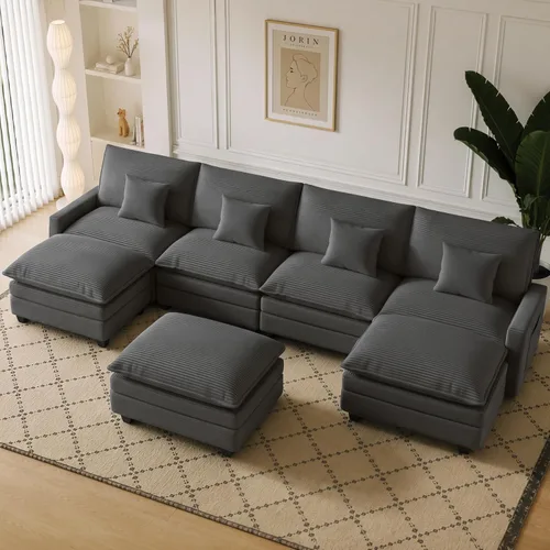 Vista 41 de Sofá seccional modular de 107", sofá de nube en forma de L con otomana Negro