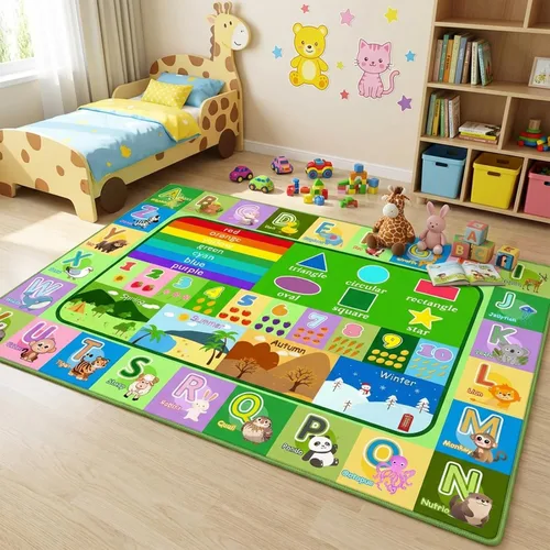 Vista 23 de Alfombra infantil para sala de juegos, dormitorio, 2.5 x 4 pies, alfombra educativa ABC para aula, guardería, alfombra antideslizante de aprendizaje