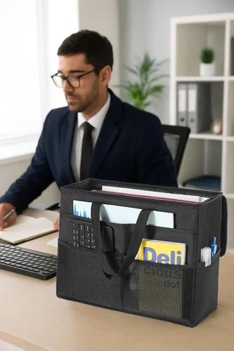 Vista 3 de Qozary Paquete de 2 Cajas Organizadoras de Carpetas de Archivos - Bolsa Portátil para Archivos Colgantes con Tapas, Caja Organizadora de Archivos