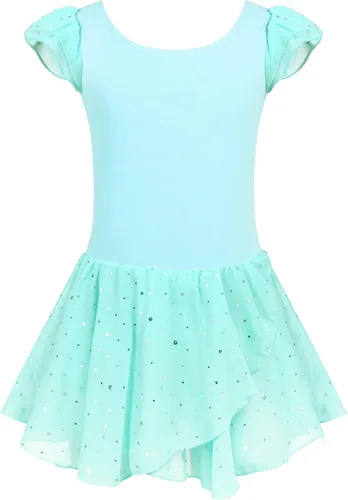 Vista 35 de Arshiner - Vestido de baile de ballet con mangas con volantes, leotardo de tutú con ruedo para niñas Lila