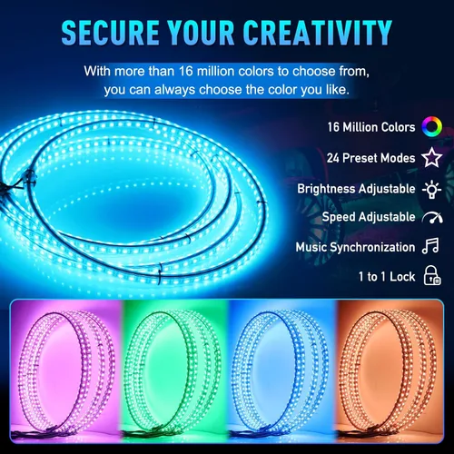 Vista 2 de Juego de 4 luces LED RGB de 17 pulgadas para anillo de rueda, control Bluetooth, señal de giro y función de frenado (doble cara)