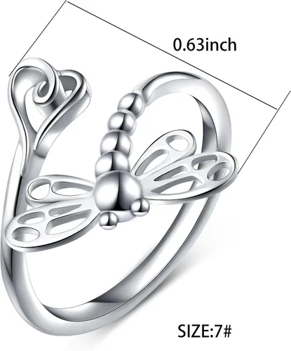 Vista 3 de DAOCHONG Anillos abiertos de plata de ley 925 para mujer (anillo de tamaño ajustable)