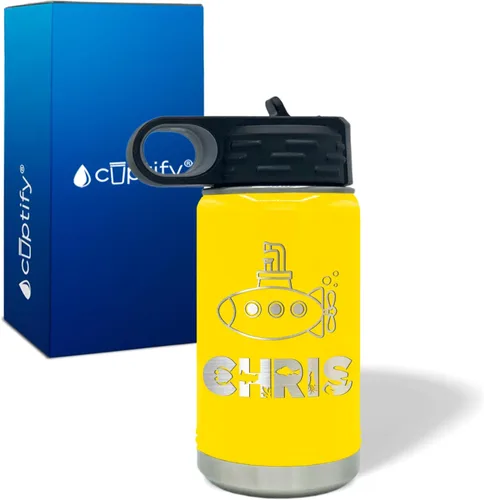 Vista 25 de Botella de agua para niños personalizada con nombre en botella de agua aislada con anillo verde mate de 12 onzas
