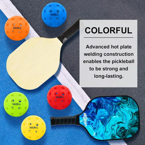 Vista 6 de Muka Paquete de 10 bolas de pickleball con bolsa de cordón, bolas de pickleball de 40 agujeros para exteriores