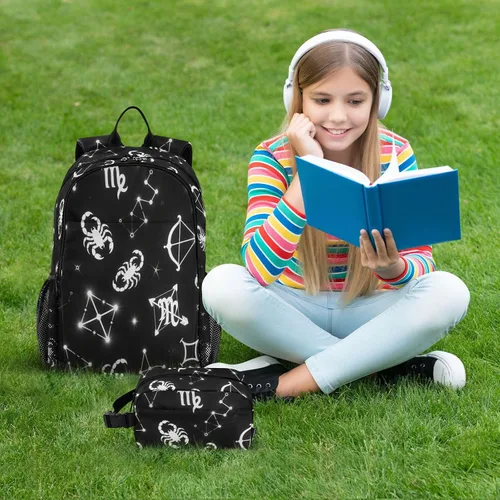 Vista 7 de Constelación en blanco y negro bolso de escuela para niño mochila escolar niño edad 8-10 años mochilas y loncheras escolares para nias