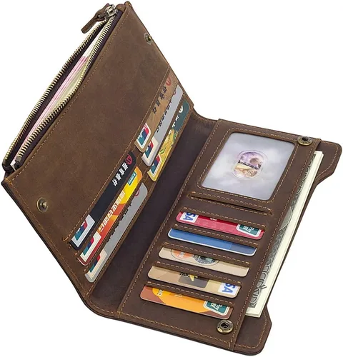 Vista 2 de Genda 2Archer Billetera RFID de cuero genuino vintage para hombre, Marrón, Vintage