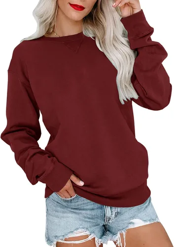 Vista 17 de Bingerlily Sudadera casual de manga larga para mujer, cuello redondo, linda sudadera pullover de ajuste relajado, tops