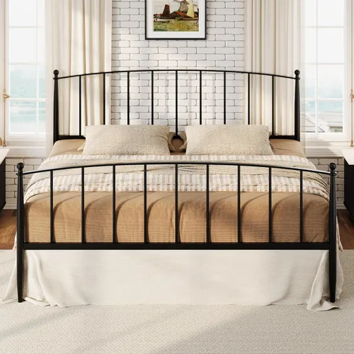 Vista 3 de SHA CERLIN Marco de cama con plataforma de metal tamaño King, cabecero de Negro